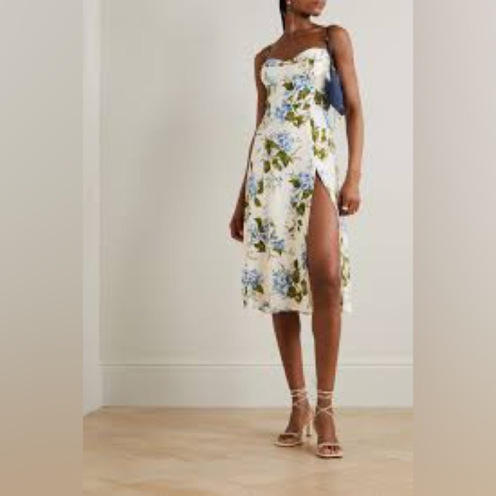 Reformation Floral Midi Dress - White, Green, Blue